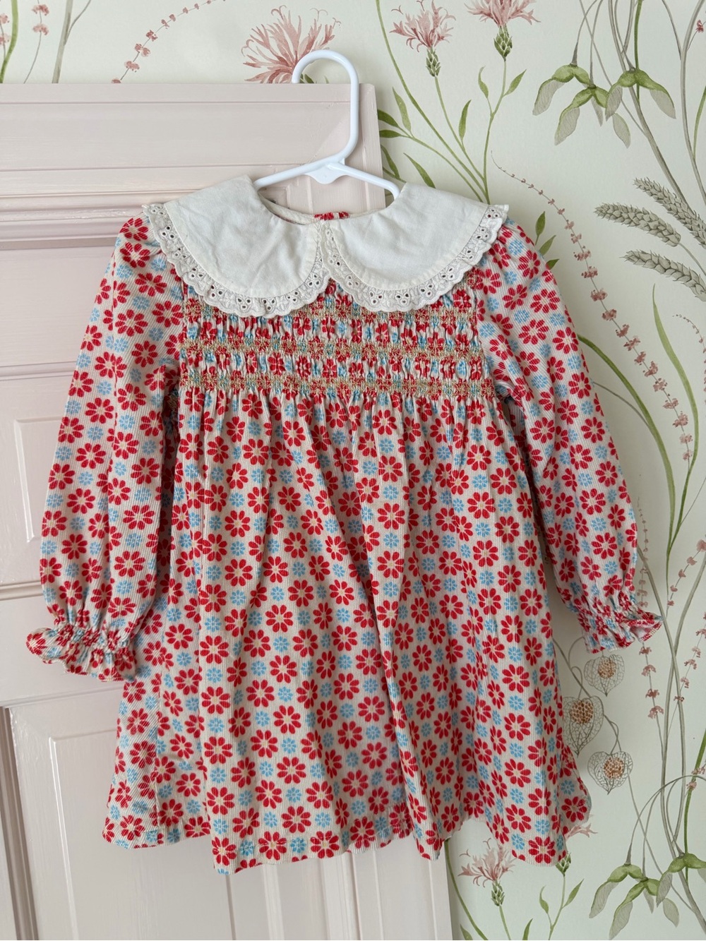 Hello Simone Smocked Floral Dress Peter Pan Collar 3A